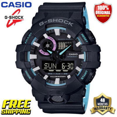 ต้นฉบับ G-Shock GA700 ผู้ชายกีฬานาฬิกาคู่แสดงเวลา 200 เมตรกันน้ำกันกระแทกเวลาโลก LED แสงอัตโนมัติรับประกัน 4 ปี GA-700PC-1A (ใหม่แท้)