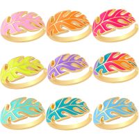 【YF】✤☜☽  Monstera Leaves Cuff Color Enamel Filled Rings Best New Year Jewelry Gifts