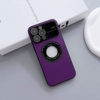 Business Logo Hole PU TPU Magsafe Case For iPhone 11 12 13 14 Pro Max Plus Glass Lens Protector Soft Shockproof Back Cover