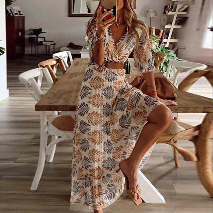 2021 Summer Dress Beach Party Women Casual Bohemian Dress Short Sleeve  Loose High Waist Print Sexy Dress | Lazada Ph