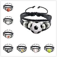 Soccer Basketball Volleyball Glass Alloy Punk Multilayer Braided Leather Bangle Football Sport