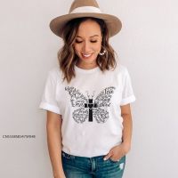 Butterfly Cross Words T-Shirt Aesthetic Graphic Bible Verse Tee Shirt Top Women Religious Christian Faith Tshirt Premium Fabric