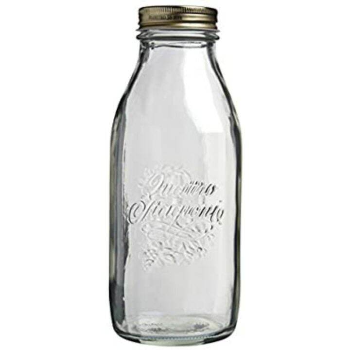 Quattro Stagioni Milk Water Bottle Mason Jar with Lid 1 Liter Big Glass