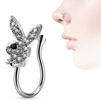 1pcs New Creative Rabbit Nose Ring Charm Crystal Metal Fake Piercing Nose Cuff Clip Cute Bunny Nose Ring Earrings Simple Jewelry