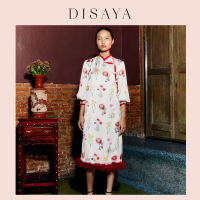 Disaya - Feather-trim Printed Midi Qipao Dress ชุดมิดิเดรส Qipao ลายปริ้นท์ดอกไม้