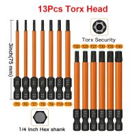 Torx Pozidriv เซตหัวไขควงหกเหลี่ยม1/4นิ้ว,ไขควงนิรภัยทนทานต่อการงัดแงะขนาด75มม.