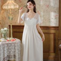 Short-sleeved nightdress cotton womens summer palace style lace princess pajamas sweet breathable soft comfortable can be worn outside home clothes pillows cases bathrobes