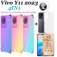 (4ใน1) สำหรับ Vivo Y11 2023เคสโทรศัพท์ + ฟิล์มป้องกันหน้าจอคลุมทั้งหมดฟิล์มกระจกกล้องถ่ายรูปด้านหลัง + ฟิล์มเลนส์กล้อง + ฟิล์มหลัง Vivo Y02 Y02S Y16