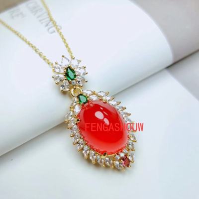 Natural Ice Red Carnelian Inlaid Red Chalcedony 925 Silver Pendant Necklace Women Jades Stone Amulet Gifts Charms Jewellery