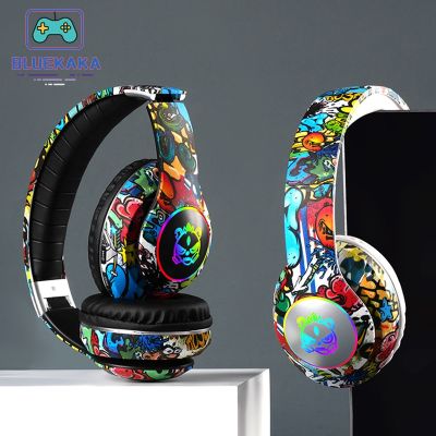ZZOOI BLUEKAKAWireless Headset Flash Light Kids Ear Headphones with Mic Bluetooth Headsets Stereo Music Game Headphone Girls Boys Gift
