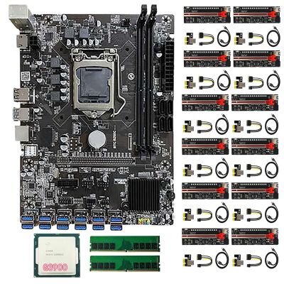 B250C Mining Motherboard with 12 Pcs VER12 Por PCIE Riser Card+1 Pcs G3900 CPU+2 Pcs DDR4 RAM LGA1151 DDR4 DIMM 12GPU