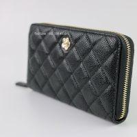 กระเป๋าสตางค์หนังแกะแท้​ใบยาวซิปรอบ  C So Black​ Caviar : Z wallet zipper