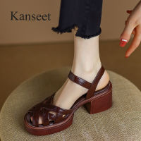 【YY】Kanseet Summer New Women Shoes High Heel Roman Sandals Cow Patent Leather Daily Buckle Strap Lady Casual Footwear Brown Size 40