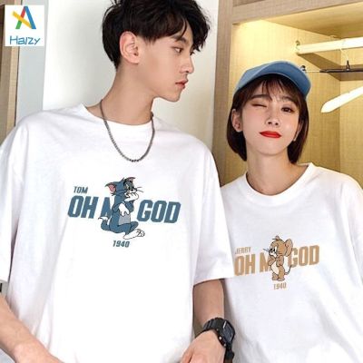 HOT อ่อนนุ่ม 6 เสื้อยืดแขนสั้นลําลอง ผ้าฝ้าย พิมพ์ลายการ์ตูน Tom and Jerry แฟชั่นคู่รัก สําหรับผู้หญิง SIZE:S-5XL