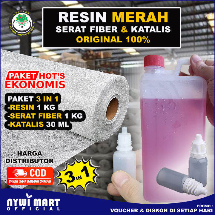 Serat Fiber 1Kg Resin Merah 1Kg Katalis 30ml / Mat fiber