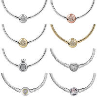 925 Sterling Silver Sparkling Crown O Heart Two-Tone Signature Poetic Blooms Snake Necklace For Popular Bead Charm DIY Jewelry