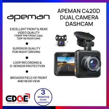 Apeman 2K &1080p Dual Dash Cam, 2688x1520P Max, Front and Rear Camera for Cars with 3 inch IPS Screen, Support 128gb, Driving Recorder with IR Sensor