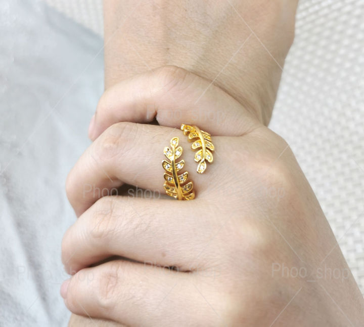 แหวนใบมะกอกทอง-แหวนใบมะกอกเพชร-แหวนผู้หญิง-แหวนคู่รัก-แหวนฟรีไซส์ปรับได้-นำโชค-เสริมดวงความรัก-ฝังเพชรcz-r465