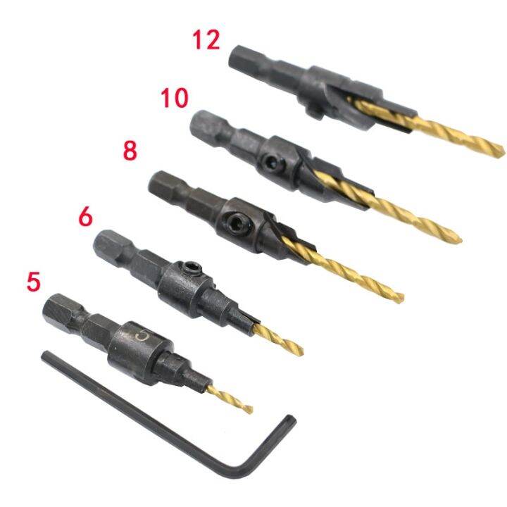 5ชิ้นชุดบิต-hss-countersink-drill-เปลี่ยนอย่างรวดเร็ว1-4-ก้านหกเหลี่ยมหัวสว่าน5-6-8-10-12เจาะเคาน์เครื่องมืองานไม้สกรู