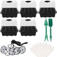 Seed Starter Tray with Grow Light 8 LEDs, 5 Packs Seedling Starter Trays with Humidity Dome (60 Cells)