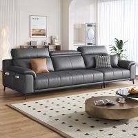 GAZZSI Leather Sofa, Italian Minimalist First Layer Cowhide Simple Light Luxury Modern Living Room Nordic Chaise Leather Sofa Furniture