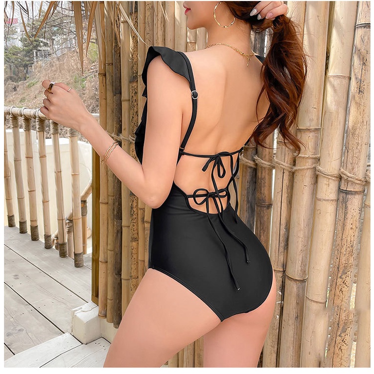 Bikini 1 mảnh kiểu Hàn Quốc đồ bơi đi biển bigsize liền thân sexy cạp cao nâng ngực váy hở lưng che bụng 2657 K4T1-4