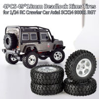 4PCS 49*18mm Micro Wheel Metal Beadlock Rims Rubber Tires for 124 RC Crawler Car Axial SCX24 90081 RGT Upgrade Part