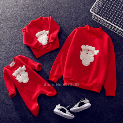 Winter Warm Fur Family Christmas Sweater Hoodies Mother Daughter Matching Cartoon 3D Santa Claus Elk Embroidery Kids Hooded Xmas