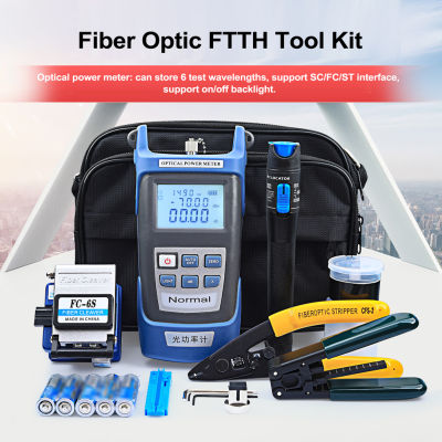 Fiber Optic FTTH Tool Kit Optical Power Meter Fiber Cleaver Wire Stripper Optical Fiber Cold Connection Tools Set with Storage Bag
