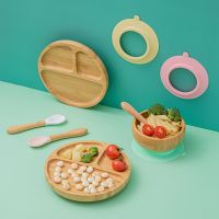 Baby Tableware Five Colors Bamboo Bowl Spoon Plate with Suction Cup Strong Adsorption Force Safe and Healthy Baby Tableware