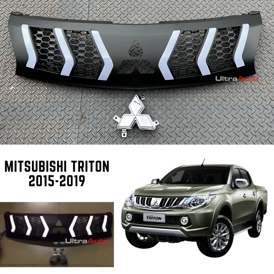 Mitsubishi Triton Front Grill DRL 2015 2016 2017 2018 2019 Matte Black with  Emblem Logo 4x4 Grille Guard Daytime Running Light | Lazada