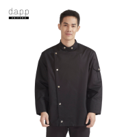 dapp Uniform เสื้อเชฟ SALE แขนยาว กระดุมสีเงิน Unique Black Longsleeves Chef Jacket with Press Buttons สีดำ (TJKB1908)