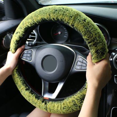 （Two dog sells cars） ฤดูหนาว Super Soft Plush รถพวงมาลัยฝาครอบล้อ UniversalWarm Faux Fur Auto Handlebar บนพวงมาลัย Braid สวยงาม