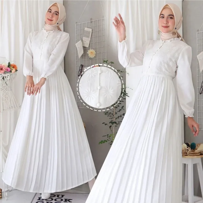 Gamis Ciara Gamis Wanita Terbaru Gamis Putih Gamis Rok Plisket U8v1 Baju