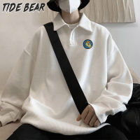 TIDE BEAR เสื้อคอปก เสื้อโปโลเสื้อสเวตเตอร์แฟชั่นเสื้อโปโลผู้ชาย,เสื้อหนาเทรนด์ Ins เสื้อโค้ทอเนกประสงค์การ์ตูน