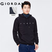 GIORDANO Men Hoodies Letter Embroidered Kanga Pocket Casual Comfy Hoodies Plain Color Drawstring Fashion Loose Hoodie 01022857