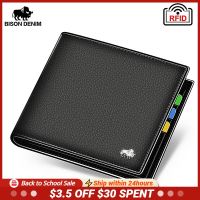 【CW】▽  BISON Leather Men Wallets Brand Luxury Bifold Wallet Coin Purse Business Card Holder N4470