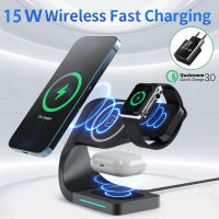 ZZOOI 15W Magnetic Wireless Charger Stand 4 In 1  Fast Charging Dock Station For iPhone 12 Pro X Max Series Apple Watch Airpods Pro