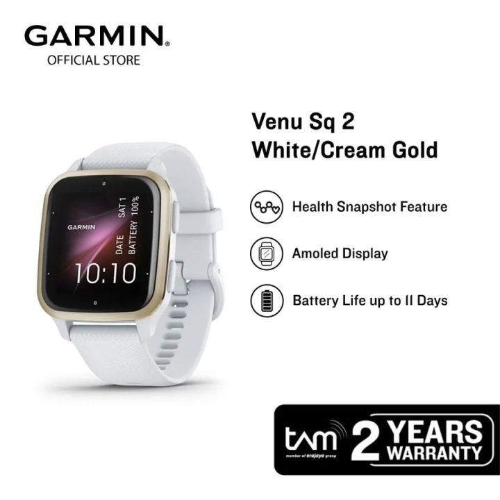 Garmin Venu Sq 2 White/Cream Gold - Smartwatch Garmin - Jam Tangan