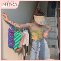 INTIMA เสื้อสายเดี่ยวถักลายทางสำหรับผู้หญิงถังล่างสั้นสีรุ้งใหม่สำหรับฤดูร้อน2023