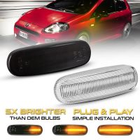 ไฟสัญญาณเลี้ยวไฟเครื่องหมายไฟ LED ด้านข้างรถยนต์แบบไดนามิก2ชิ้นสำหรับ Fiat Punto MK3หมีแพนด้า MK3 MK4 Doblo 223 Stilo 192 Fiorino 3 Linea 323