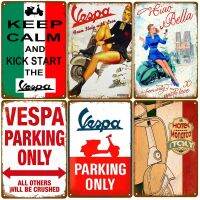 【hot】✲  Vespa Parking Only Metal Tin Sign Motorcycle Wall Poster Plate Decoration ZSS81