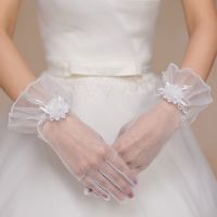 ✒∈♨ Girls Tulle Bridal Bride Short Gloves Wrist Wedding Party Costume Prom Handmade Flower Sun Protection