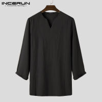 (Muslim) INCERUNชายชาติพันธุ์แขนยาวKaftan KurtaยาวTเสื้อผ้าลินินหลวมเสื้อJH