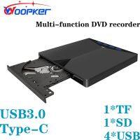 เครื่องเล่น DVD ภายนอกแบบพกพาเครื่องบันทึกซีดี USB3.0/Type-C รองรับ Win 7 8 10 11ระบบ7-In-1ไดรฟ์ออปติคัล4Xusb 1Xtf 1Xsd DVD RW