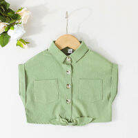 2022 Summer Children Casual Sleeveless Single Breasted Khaki Green Designer Fashion Baby Girl Or Boys T-shirt 18M-6T