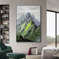 Handmade Green Mountain Painting on Canvas Home Livingroom Bedroom Mountain Wall Art Decor