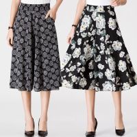 COD DSGERTRYTYIIO ♕Ready stock♕culottes womens summer thin ice silk wide-leg pants cropped casual pants high waist mother flower pants