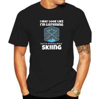 Im Thinking About Skiing Funny Skiing T-Shirt Casual Party Tops Tees Classic Cotton Mens T Shirts Christmas Tee Shirt