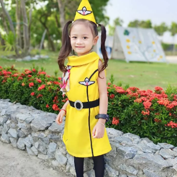 งานไทย-พร้อมส่ง-ชุดแอร์โฮสเตสเด็ก-ชุดแอร์เด็ก-สีเหลือง-ชุดอาชีพเด็กในฝัน-ชุดกระโปรง-หมวก-โบว์-เข็มขัด